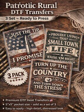 DTF Transfer Bundle (3 Pack) – Country & Patriotic Heat Transfers Ready to Press